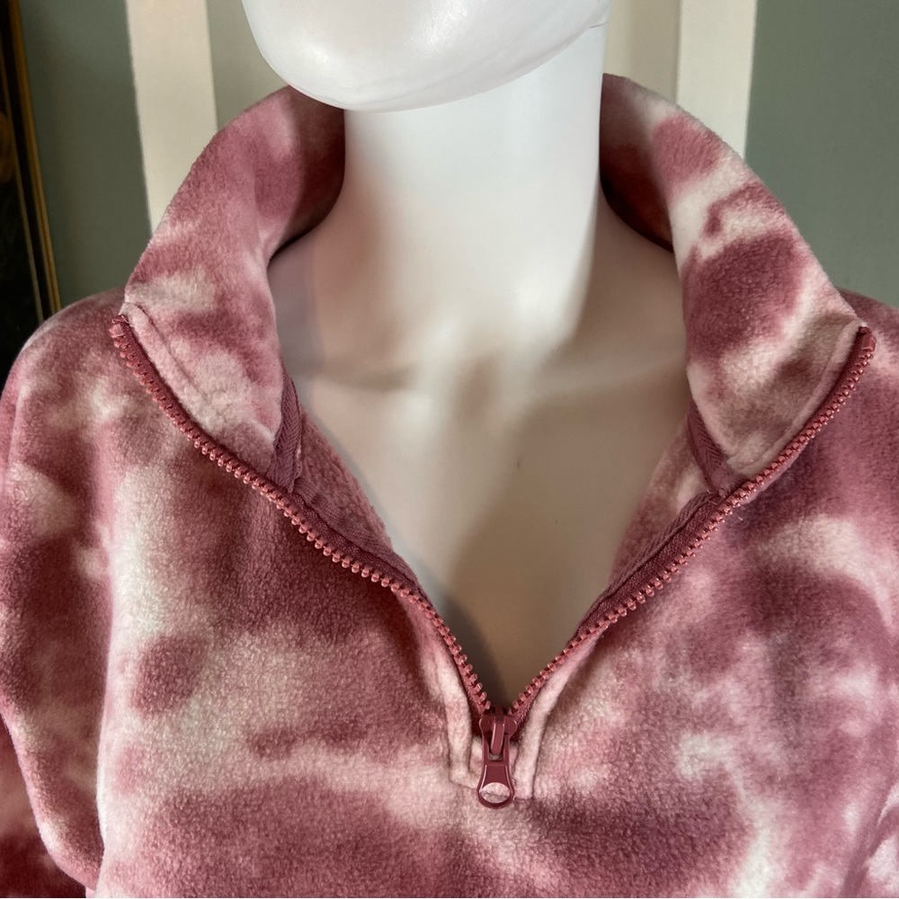 Hippie Rose Pink White Tie-Dye Fleece Cropped Sweatshirt Sweater L Quarter Zip - Picture 6 of 10